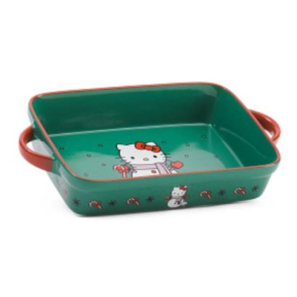 NWT Hello Kitty Snowman Rectangular Baking Dish Dark Green 9 W x12.5 L